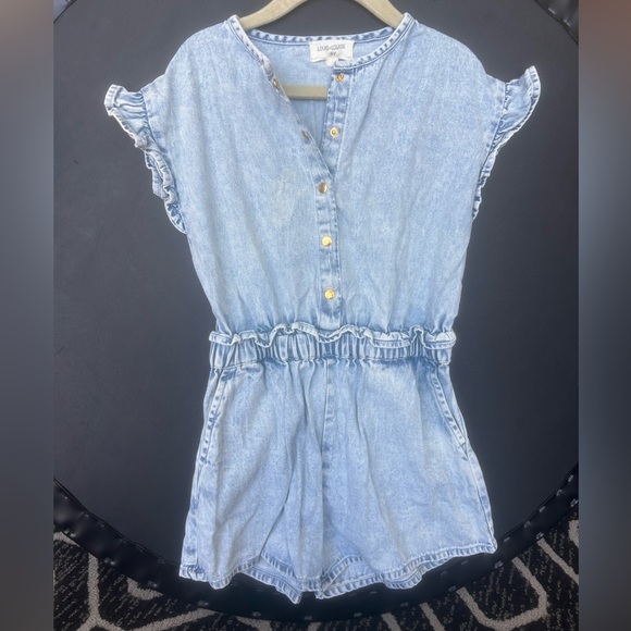 Louis Louise denim romper with gold snaps (girls size 6)